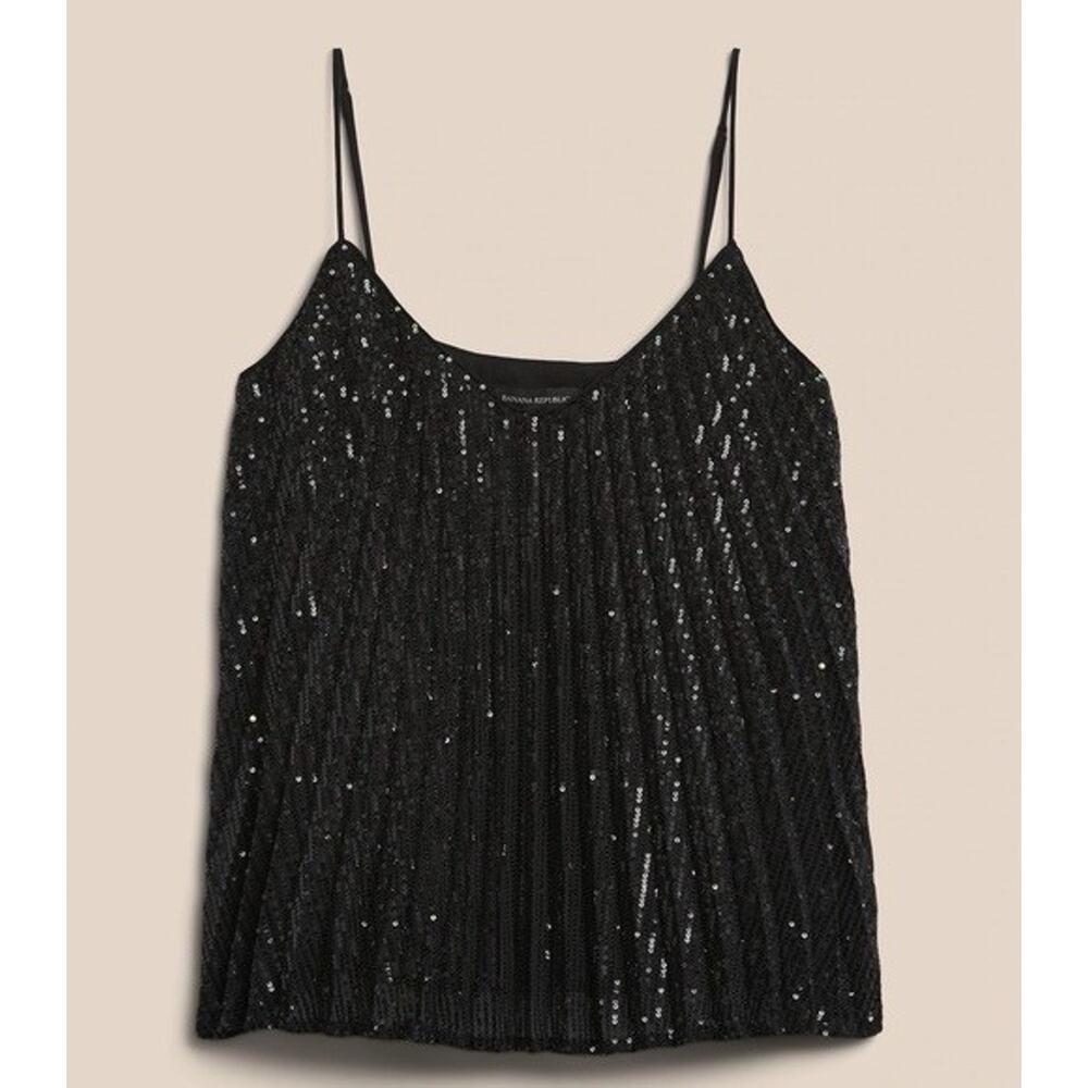 Banana Republic Black Sequin Classic Camisole Tank Blouse Top Shirt Size XS